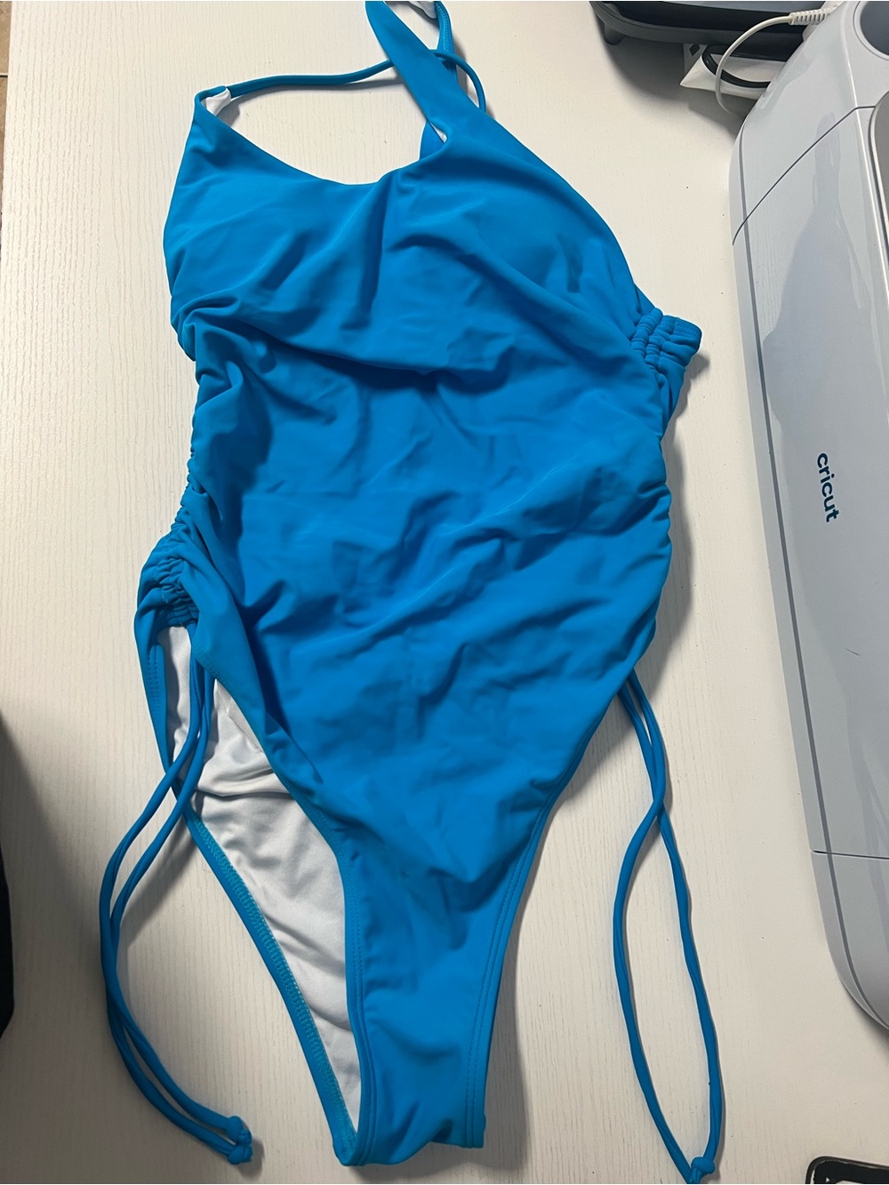 Fashion Nova Bright Turquoise One-Piece Swimsuit